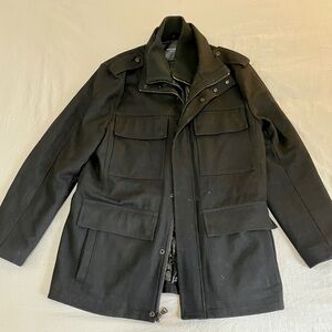 Andrew Marc modern structured black wool coat